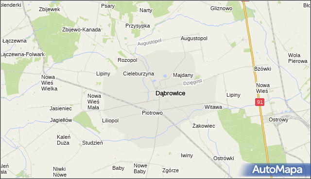 mapa Dąbrowice powiat kutnowski, Dąbrowice powiat kutnowski na mapie Targeo
