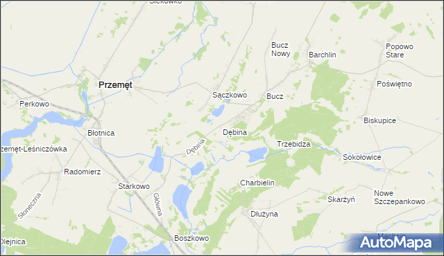 mapa Dębina gmina Przemęt, Dębina gmina Przemęt na mapie Targeo