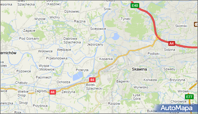 mapa Kopanka gmina Skawina, Kopanka gmina Skawina na mapie Targeo