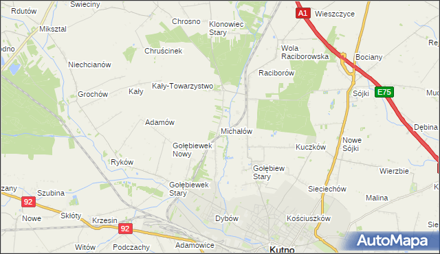 mapa Michałów gmina Kutno, Michałów gmina Kutno na mapie Targeo