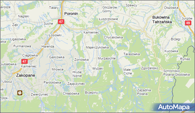 mapa Murzasichle, Murzasichle na mapie Targeo