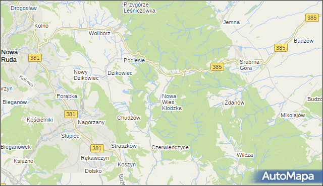 mapa Nowa Wieś Kłodzka, Nowa Wieś Kłodzka na mapie Targeo