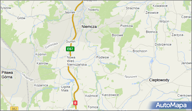 mapa Podlesie gmina Niemcza, Podlesie gmina Niemcza na mapie Targeo