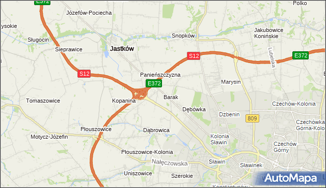 mapa Barak gmina Jastków, Barak gmina Jastków na mapie Targeo