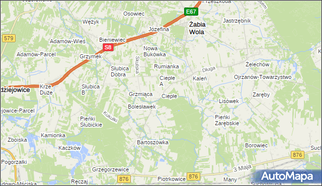 mapa Ciepłe gmina Żabia Wola, Ciepłe gmina Żabia Wola na mapie Targeo