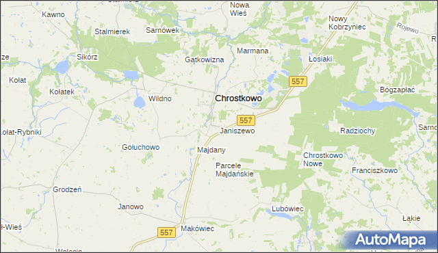 mapa Janiszewo gmina Chrostkowo, Janiszewo gmina Chrostkowo na mapie Targeo