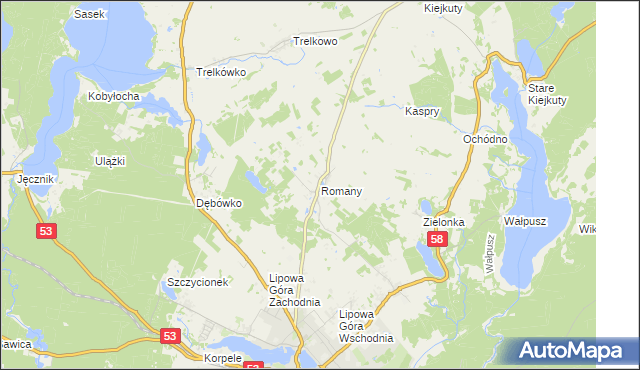 mapa Romany gmina Szczytno, Romany gmina Szczytno na mapie Targeo