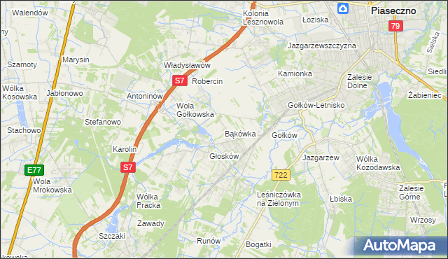 mapa Bąkówka gmina Piaseczno, Bąkówka gmina Piaseczno na mapie Targeo