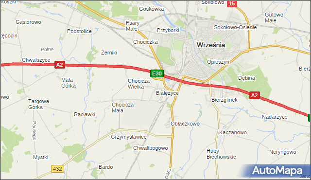 mapa Białężyce, Białężyce na mapie Targeo