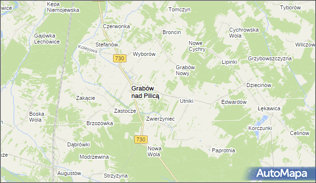 mapa Grabina gmina Grabów nad Pilicą, Grabina gmina Grabów nad Pilicą na mapie Targeo