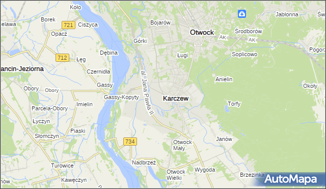 mapa Karczew powiat otwocki, Karczew powiat otwocki na mapie Targeo