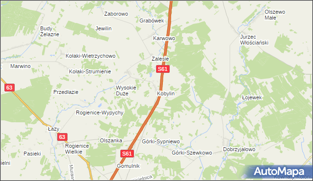 mapa Kobylin gmina Piątnica, Kobylin gmina Piątnica na mapie Targeo