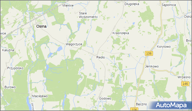 mapa Redło gmina Osina, Redło gmina Osina na mapie Targeo