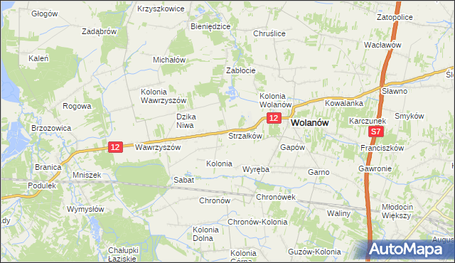 mapa Strzałków gmina Wolanów, Strzałków gmina Wolanów na mapie Targeo