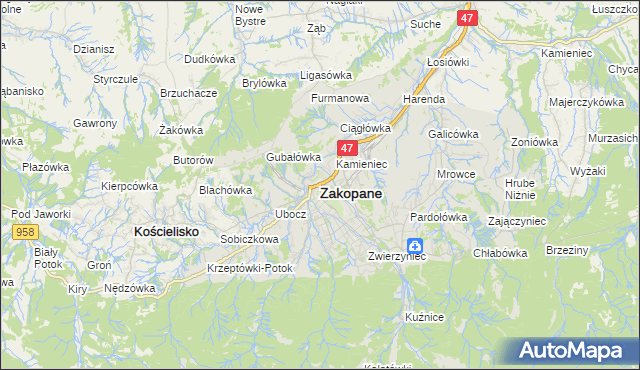 mapa Zakopanego, Zakopane na mapie Targeo