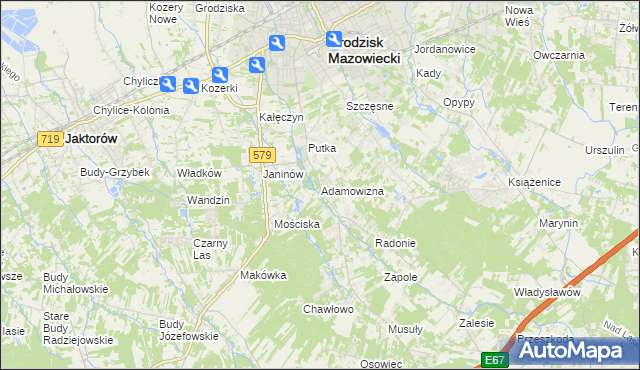 mapa Adamowizna gmina Grodzisk Mazowiecki, Adamowizna gmina Grodzisk Mazowiecki na mapie Targeo