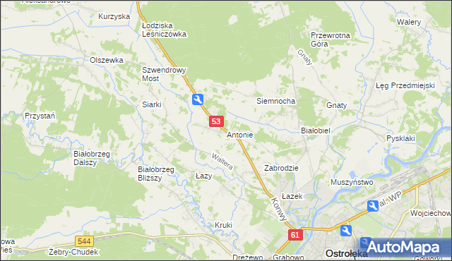 mapa Antonie gmina Olszewo-Borki, Antonie gmina Olszewo-Borki na mapie Targeo