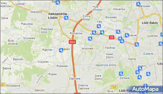 mapa Antoniew gmina Aleksandrów Łódzki, Antoniew gmina Aleksandrów Łódzki na mapie Targeo