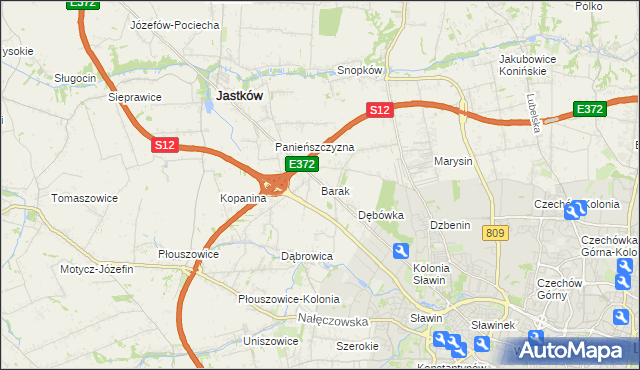 mapa Barak gmina Jastków, Barak gmina Jastków na mapie Targeo