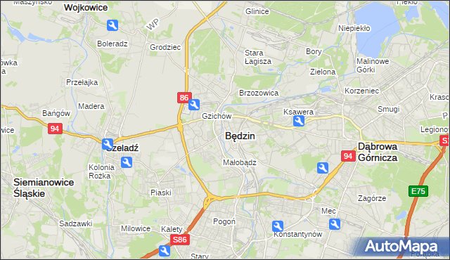 mapa Będzin, Będzin na mapie Targeo