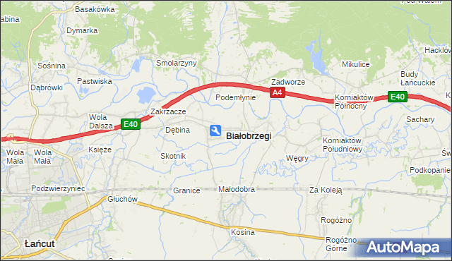 mapa Białobrzegi powiat łańcucki, Białobrzegi powiat łańcucki na mapie Targeo
