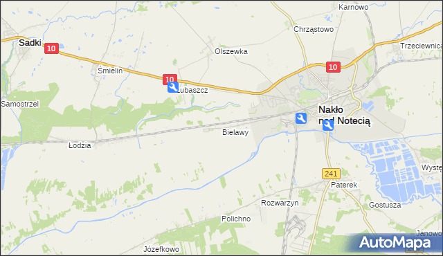 mapa Bielawy gmina Nakło nad Notecią, Bielawy gmina Nakło nad Notecią na mapie Targeo