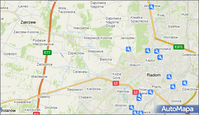 mapa Bielicha, Bielicha na mapie Targeo