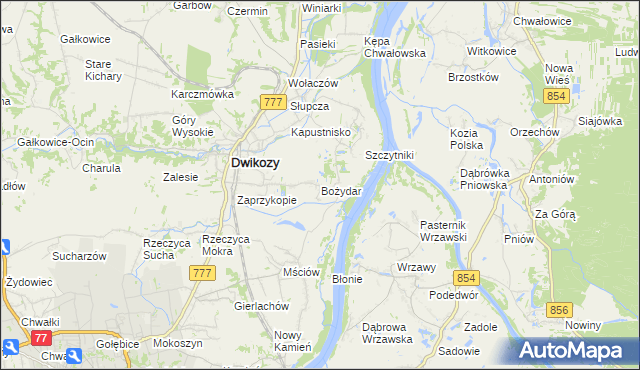 mapa Bożydar gmina Dwikozy, Bożydar gmina Dwikozy na mapie Targeo