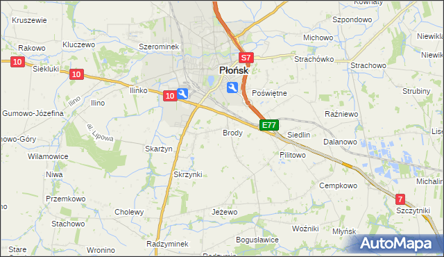 mapa Brody gmina Płońsk, Brody gmina Płońsk na mapie Targeo