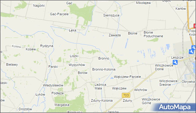 mapa Bronno gmina Łęczyca, Bronno gmina Łęczyca na mapie Targeo