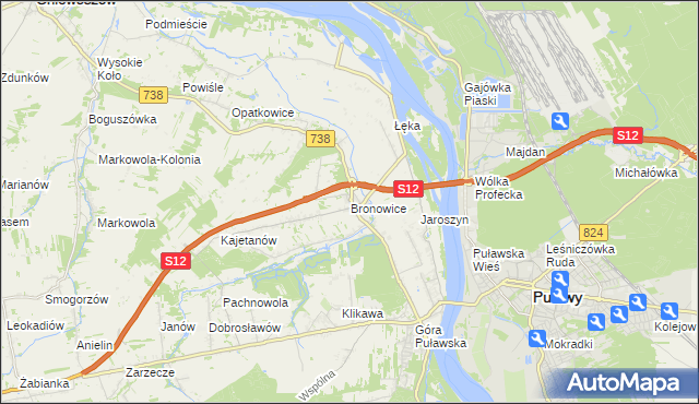 mapa Bronowice gmina Puławy, Bronowice gmina Puławy na mapie Targeo