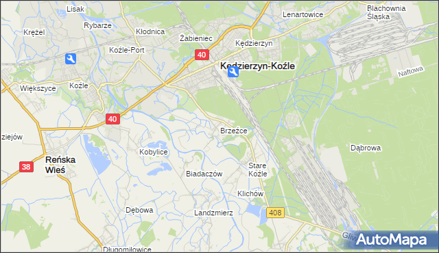 mapa Brzeźce gmina Bierawa, Brzeźce gmina Bierawa na mapie Targeo