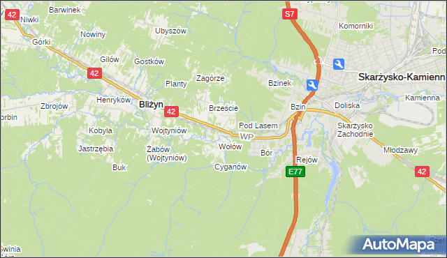 mapa Bugaj gmina Bliżyn, Bugaj gmina Bliżyn na mapie Targeo