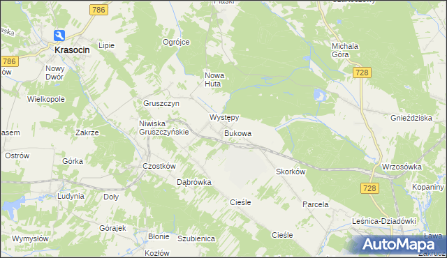 mapa Bukowa gmina Krasocin, Bukowa gmina Krasocin na mapie Targeo