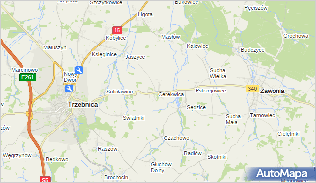 mapa Cerekwica gmina Trzebnica, Cerekwica gmina Trzebnica na mapie Targeo