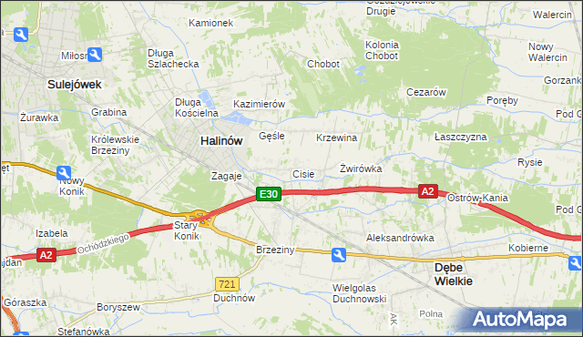 mapa Cisie gmina Halinów, Cisie gmina Halinów na mapie Targeo