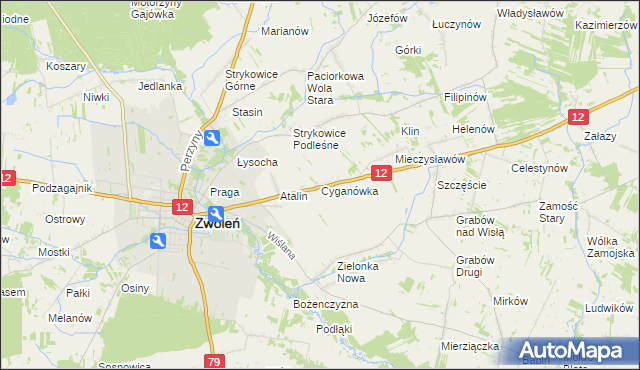 mapa Cyganówka gmina Zwoleń, Cyganówka gmina Zwoleń na mapie Targeo