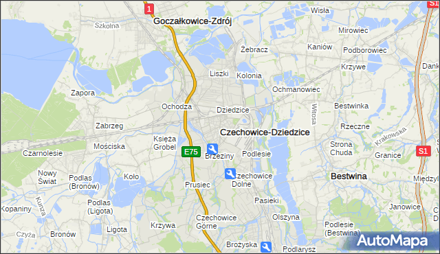 mapa Czechowic-Dziedzic, Czechowice-Dziedzice na mapie Targeo