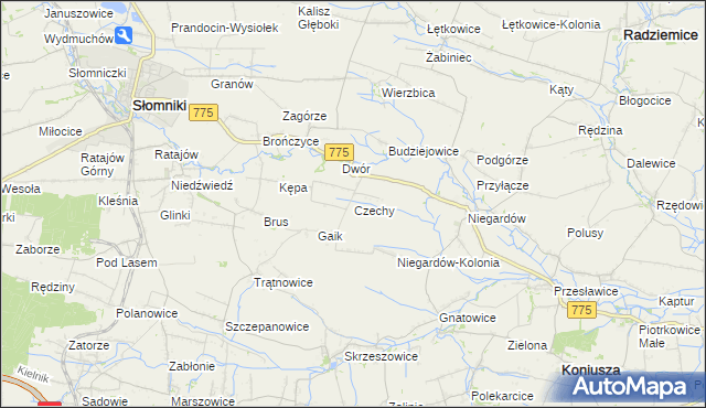 mapa Czechy gmina Słomniki, Czechy gmina Słomniki na mapie Targeo