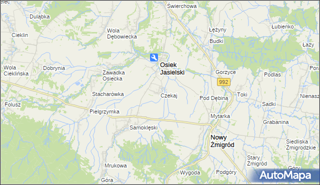 mapa Czekaj gmina Osiek Jasielski, Czekaj gmina Osiek Jasielski na mapie Targeo