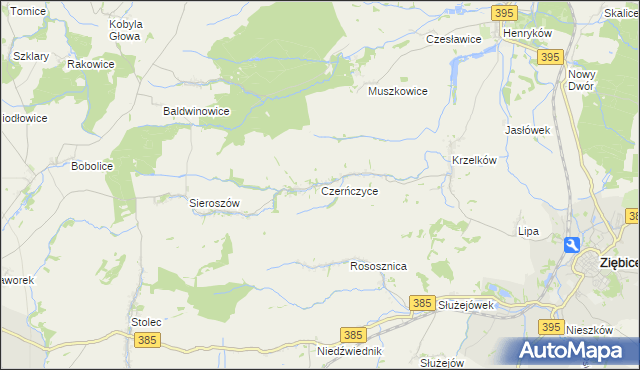 mapa Czerńczyce gmina Ziębice, Czerńczyce gmina Ziębice na mapie Targeo