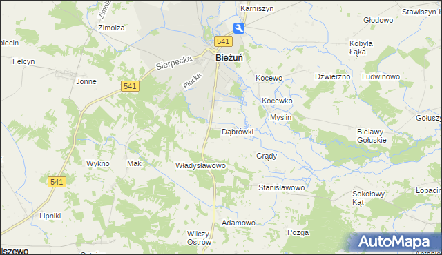 mapa Dąbrówki gmina Bieżuń, Dąbrówki gmina Bieżuń na mapie Targeo