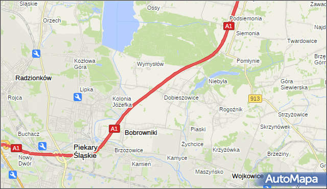 mapa Dobieszowice gmina Bobrowniki, Dobieszowice gmina Bobrowniki na mapie Targeo