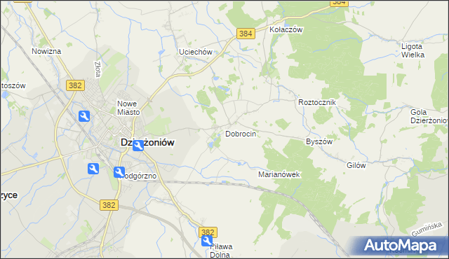 mapa Dobrocin gmina Dzierżoniów, Dobrocin gmina Dzierżoniów na mapie Targeo