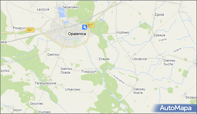 mapa Drapak, Drapak na mapie Targeo