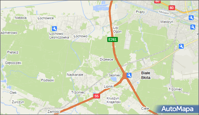 mapa Drzewce gmina Białe Błota, Drzewce gmina Białe Błota na mapie Targeo