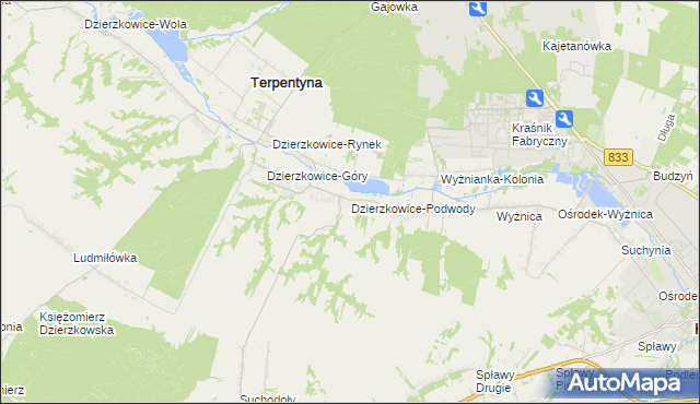 mapa Dzierzkowice-Podwody, Dzierzkowice-Podwody na mapie Targeo