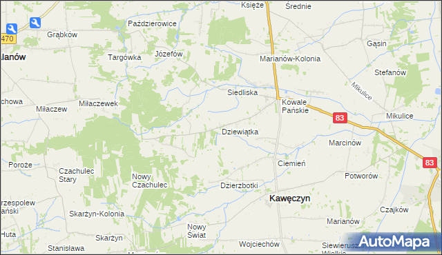 mapa Dziewiątka gmina Kawęczyn, Dziewiątka gmina Kawęczyn na mapie Targeo