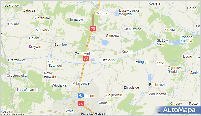 mapa Elżbiecin gmina Busko-Zdrój, Elżbiecin gmina Busko-Zdrój na mapie Targeo
