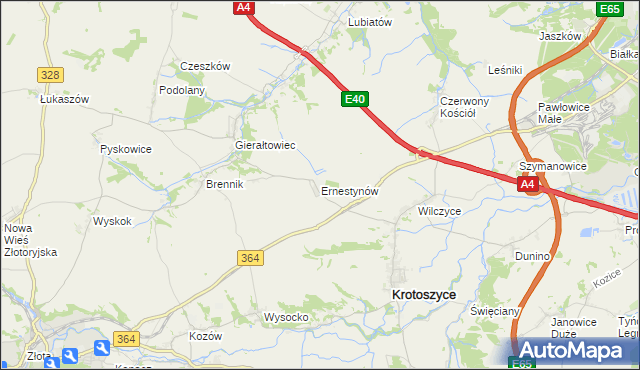 mapa Ernestynów gmina Złotoryja, Ernestynów gmina Złotoryja na mapie Targeo